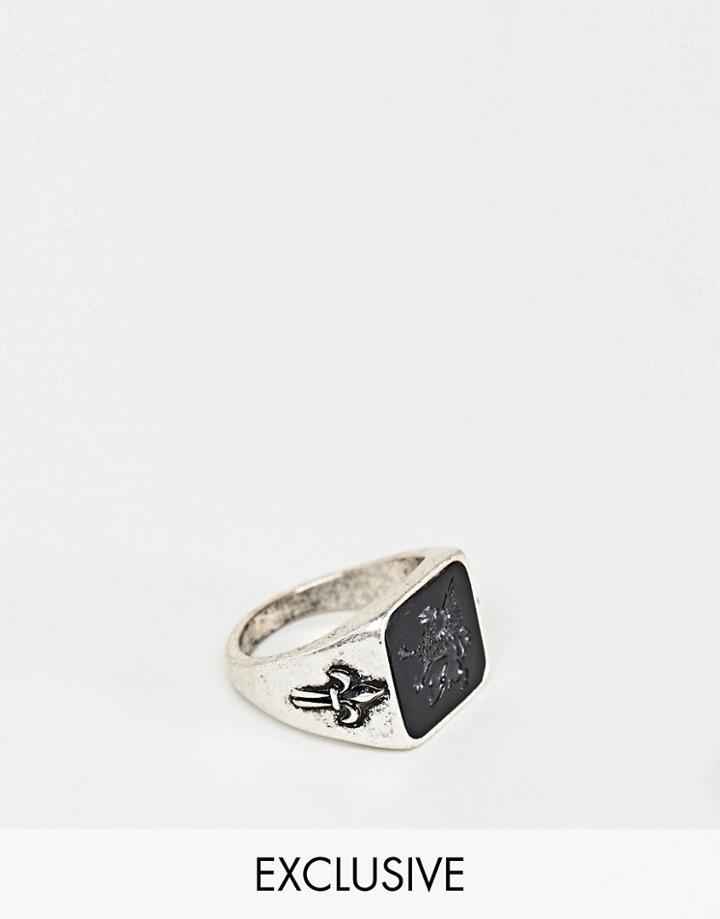 Reclaimed Vintage Inspired Ring With Dragon Design In Silver Exclusive At Asos - Silver