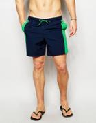 Asos Mid Length Swim Shorts In Navy With Color Block Detail - Navy