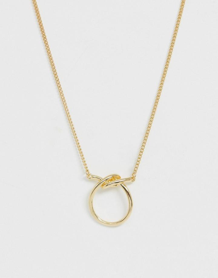 Asos Design Necklace With Knotted Open Circle Pendant In Gold Tone - Gold