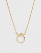 Asos Design Necklace With Knotted Open Circle Pendant In Gold Tone - Gold