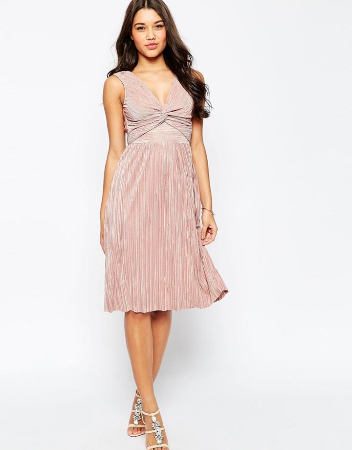 Asos Pleated Twist Front Midi Dress - Multi