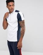 Asos Polo Shirt With Contrast Panelling And Zip Neck In White - White
