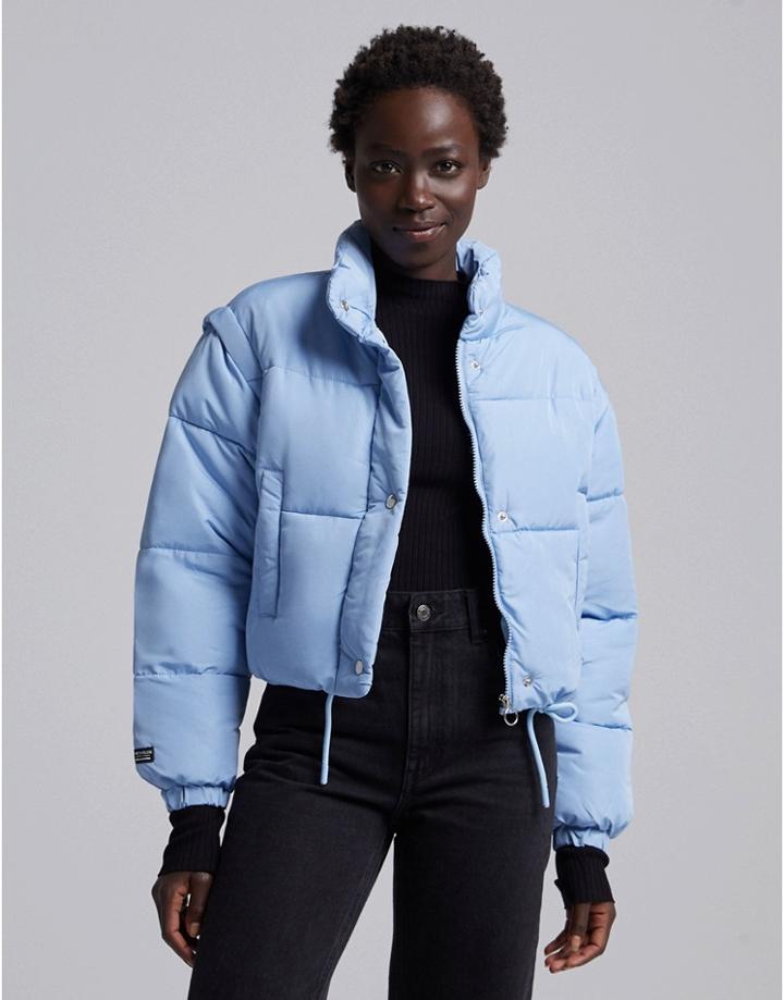 Bershka Cropped Puffer Jacket In Blue-blues