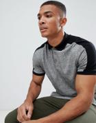 Asos Design Polo Shirt In Twisted Jersey With Contrast Shoulder Panels - Gray