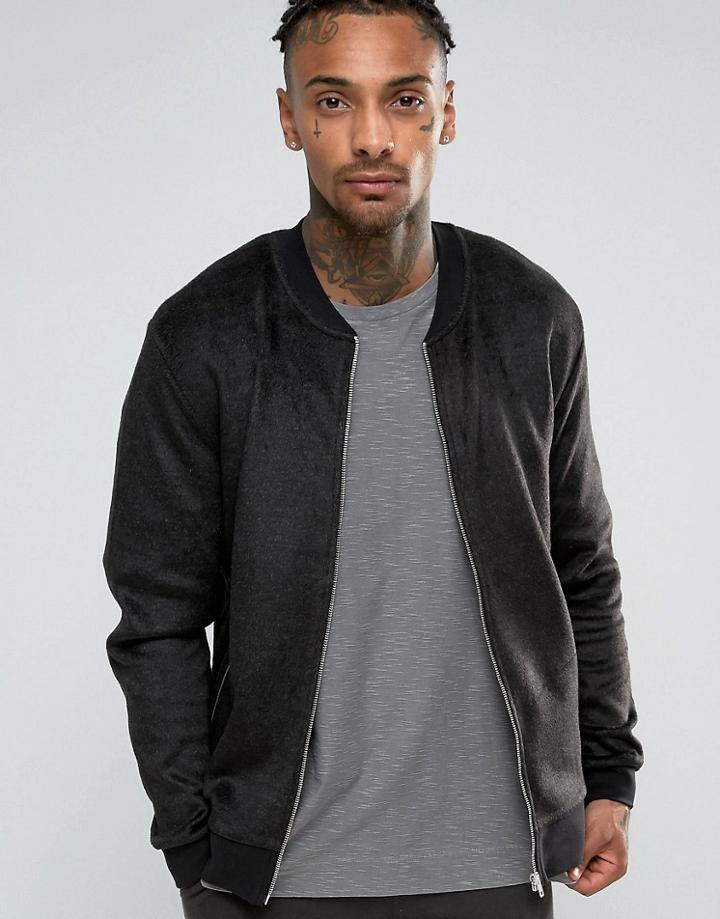 Asos Jersey Bomber Jacket In Fleece - Black