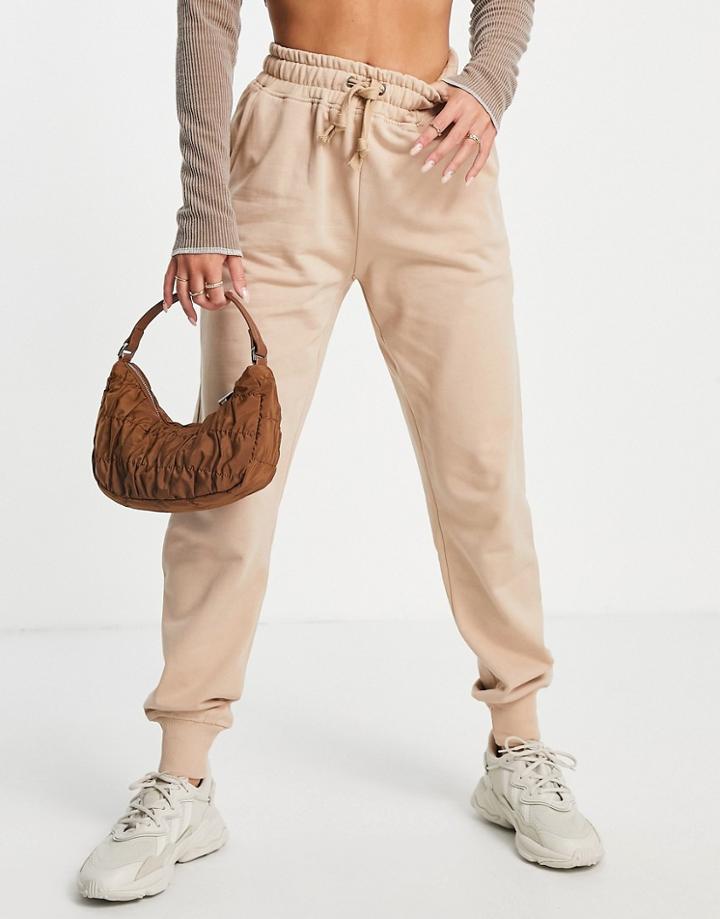 Na-kd Logo Print Sweatpants In Beige-neutral