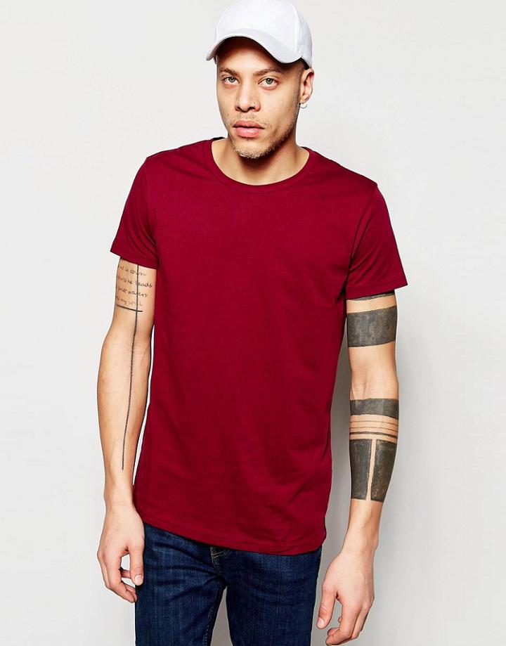 Weekday Alex Wide Neck T-shirt In Dark Red Marl - Red