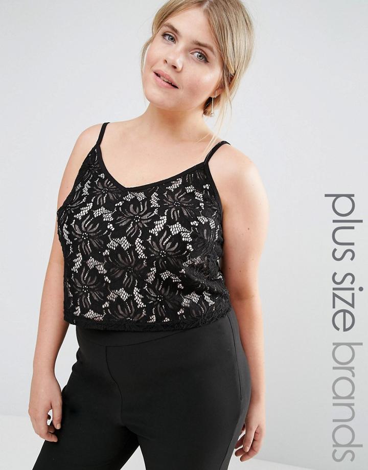 New Look Plus Lace Strappy Top - Black