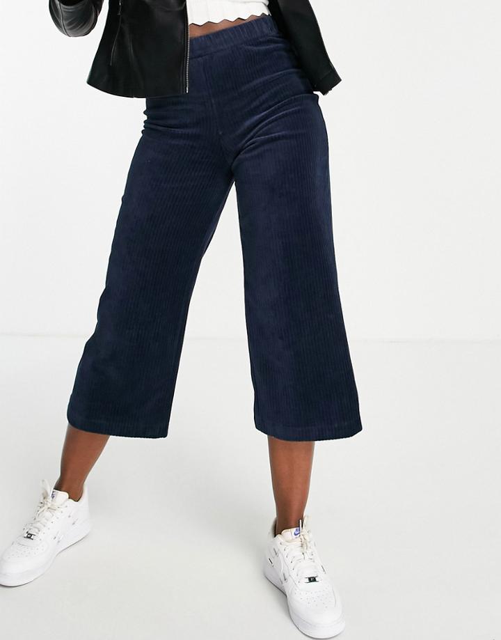 Monki Soft Jersey Rib Wide Leg Pants In Navy