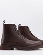 Walk London Wolf Lace Up Boots In Brown Leather
