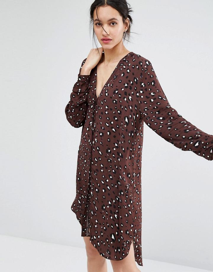 Just Female Shirt Dress In Leopard - Brown