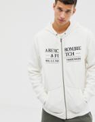 Abercrombie & Fitch Chest Logo Full Zip Hoodie In White