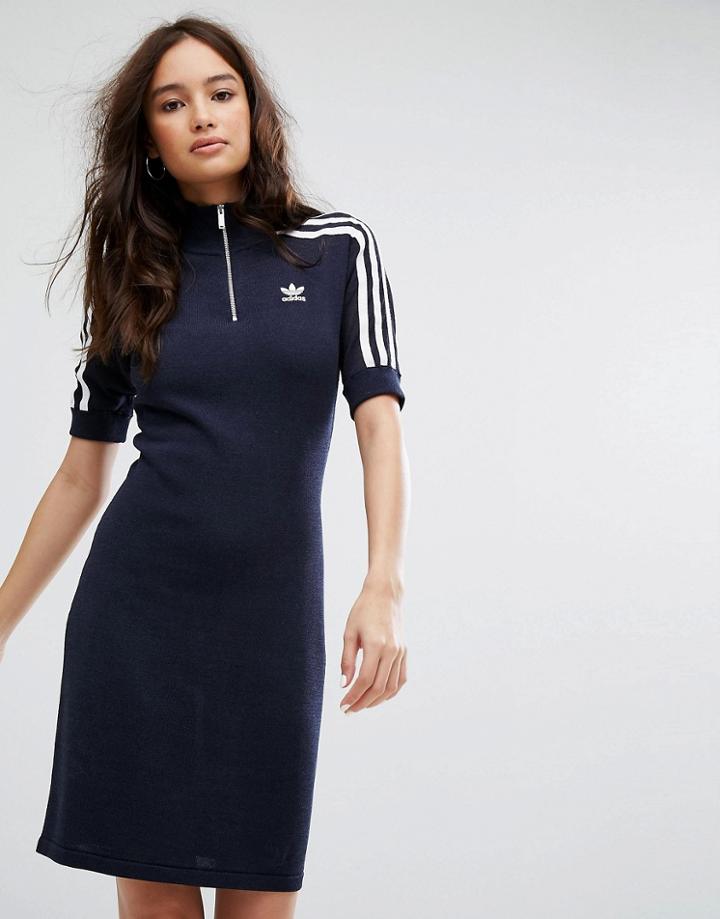 Adidas Originals Three Stripe Wool Polo Dress In Navy - Navy