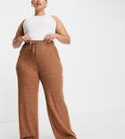 Asos Design Curve Wide Leg Pants In Space Dye In Brown