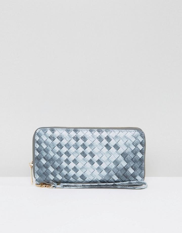 Yoki Weave Zip Around Purse - Gray