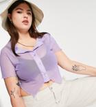 Daisy Street Plus 90s Style Button Front Fitted Crop Top In Lilac Mesh-purple