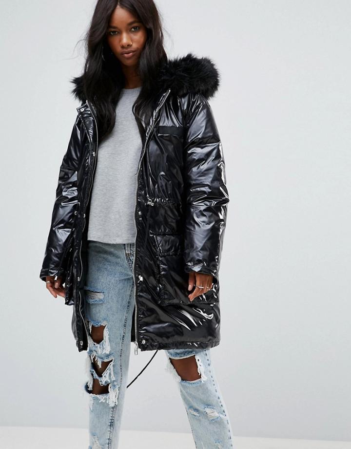 Asos Wet Look Parka - Black