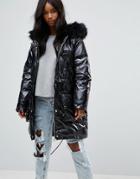 Asos Wet Look Parka - Black