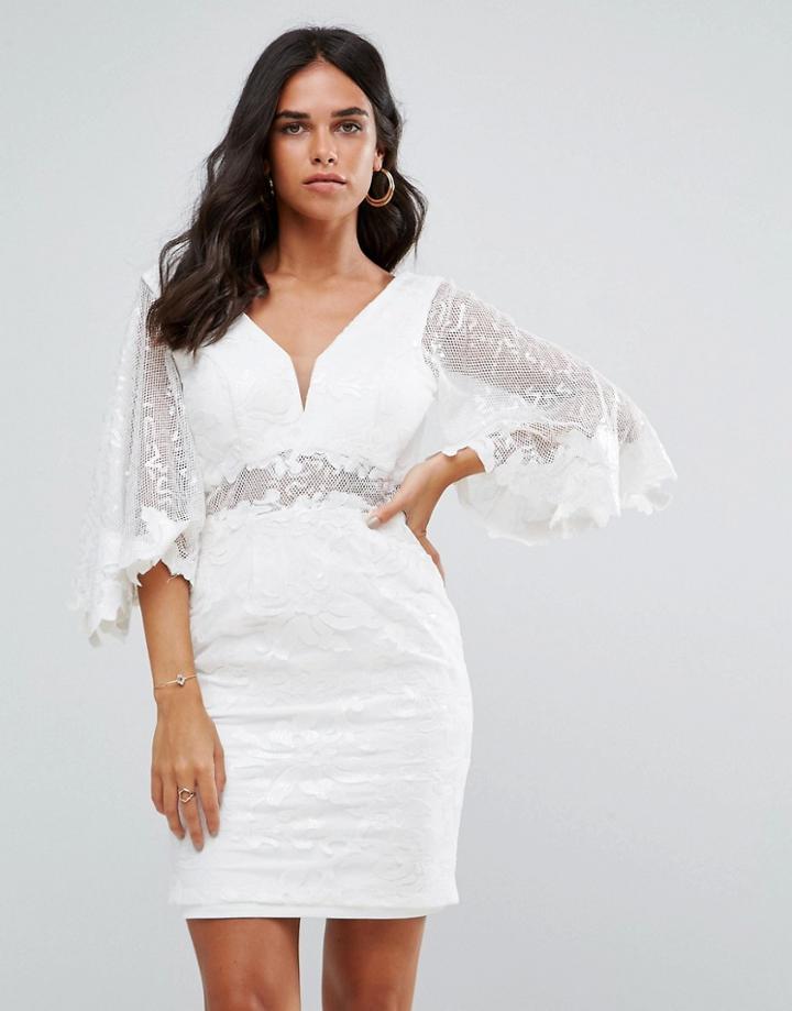 Forever Unique Batwing Lace Mini Dress - Cream