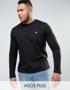 Asos Plus Long Sleeve T-shirt With Logo And Crew Neck - Black