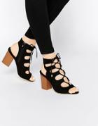 New Look Wide Fit Lace Up Block Heel Sandal - Black