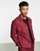 Asos Design Smart Trucker Jacket Set In Burgundy-red