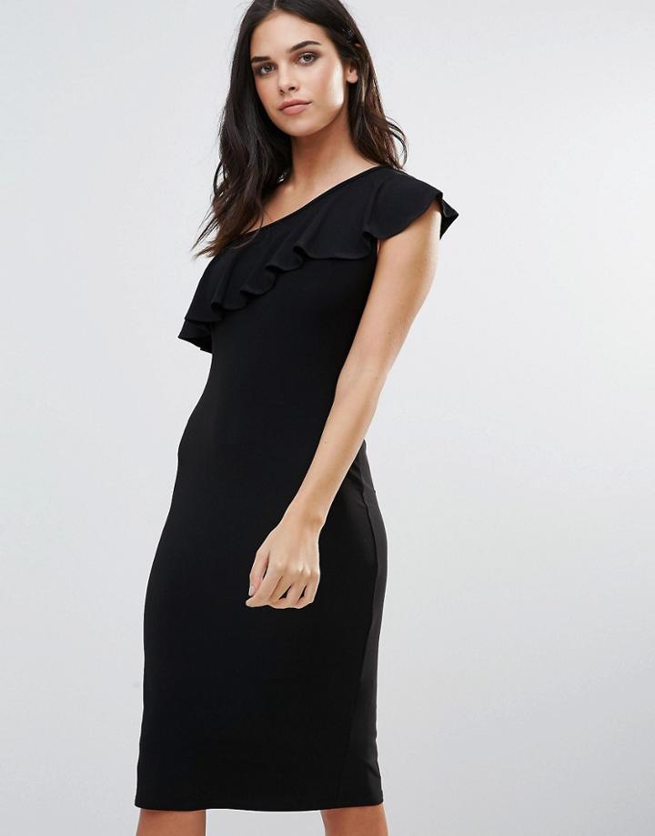 Love One Shoulder Frill Dress - Black