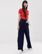 Asos Design Linen Touch Wide Leg Pants - Navy