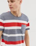 Esprit T-shirt With Bold Red Stripe In Gray - Gray