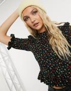 Miss Selfridge Ruffle Blouse In Black Print-multi