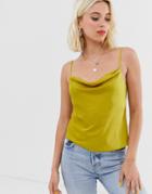 Miss Selfridge Cami Top With Cowl Neck In Lime-green