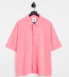 Collusion Unisex Oversized Short Sleeve Shirt In Heavy Rib Fabric In Neon Pink