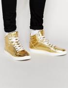 Asos Hi-top Sneakers In Metallic Gold - Gold