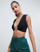 Prettylittlething Clasp Detail Crop Top In Black - Black