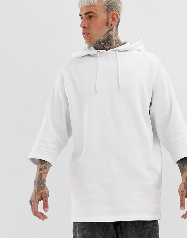 Asos Design Oversized Longline Sweatshirt With 3/4 Sleeves In White - White