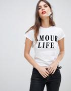 River Island Amour Life Slogan T-shirt In White