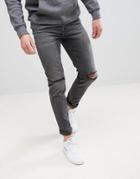 Asos Skinny Jeans In Vintage Washed Black With Knee Rips - Black
