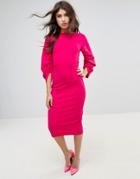 Asos Midi Pencil Dress With Ruched Sleeves - Pink