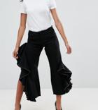 Asos Petite Straight Leg Jean With Cascading Ruffle Side In Clean Black - Black