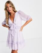 River Island Chiffon Mini Tea Dress In Lilac-blue