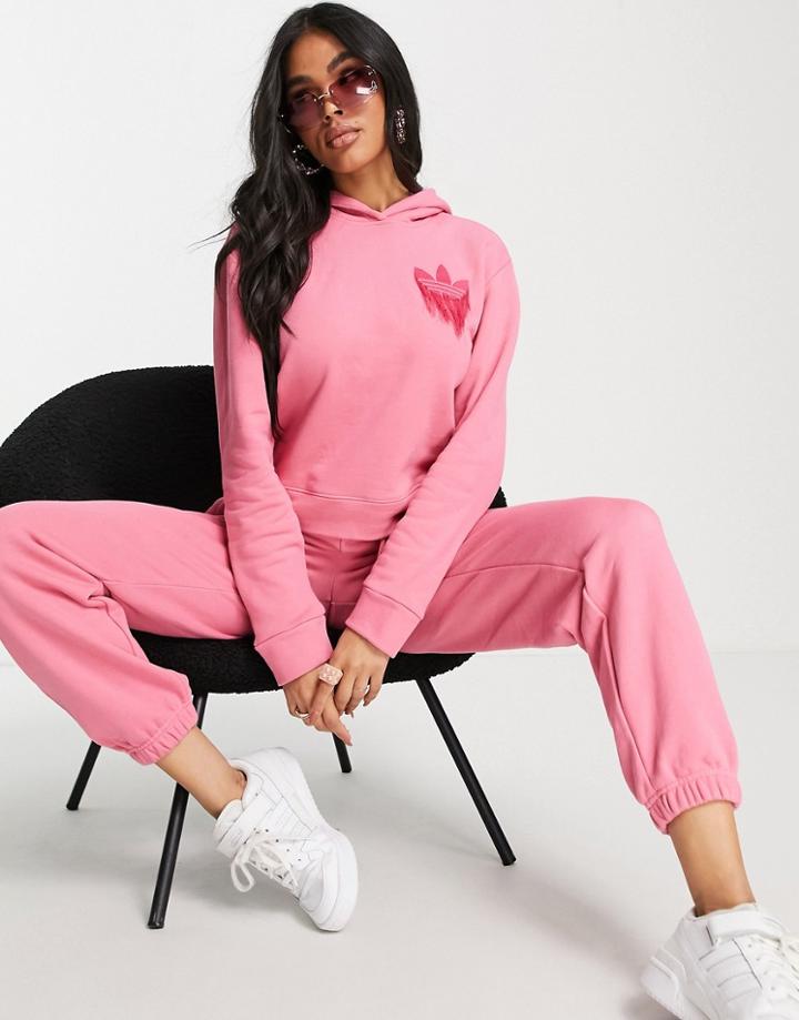 Adidas Originals Trefoil Cropped Hoodie In Pink French Terry