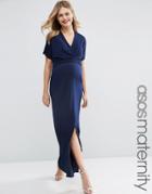 Asos Maternity Maxi Dress With Wrap Tie Detail - Navy