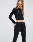 Asos Crop Crew Neck Long Sleeve T-shirt - Black