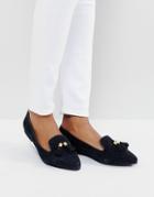 Park Lane Suede Tassle Point Flat Shoes - Black