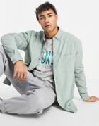 Asos Design 90s Oversized Cord Shirt In Sage Green