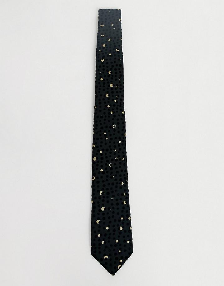 Twisted Tailor Tie With Polka Dot Flocking In Black