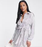 I Saw It First Petite Tie Waist Dress In Blue Swirl Print-green