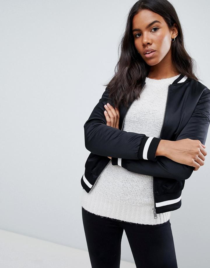 Brave Soul Absolute Bomber Jacket With Stripe Rib Trim - Black