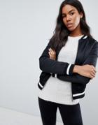 Brave Soul Absolute Bomber Jacket With Stripe Rib Trim - Black