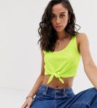 Bershka Knot Detail Crop Top In Lime - Green